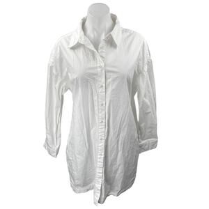 KRMA Women's White Collar Long Sleeve Button Down Mini Tunic Shirt Dress Size M
